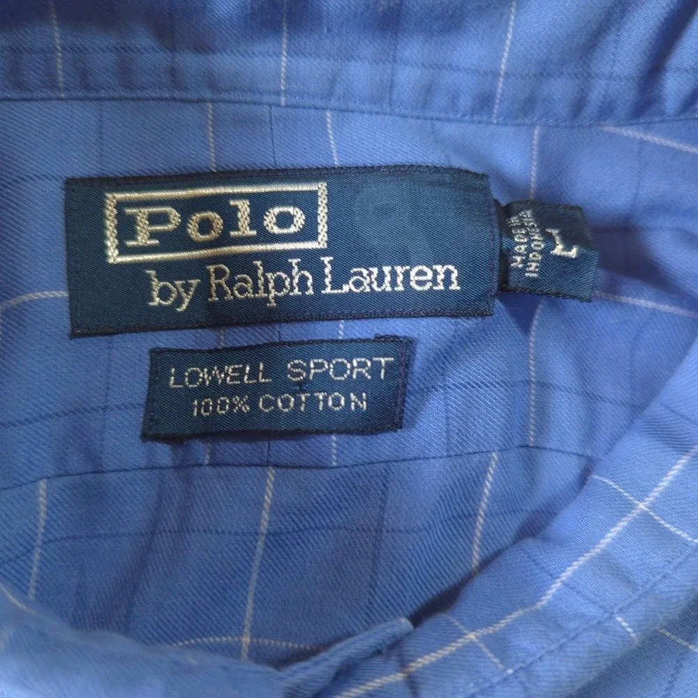 Polo Ralph Lauren Lowell Sport Shirt Mens Large Blue Windowpane‎ Check Cotton